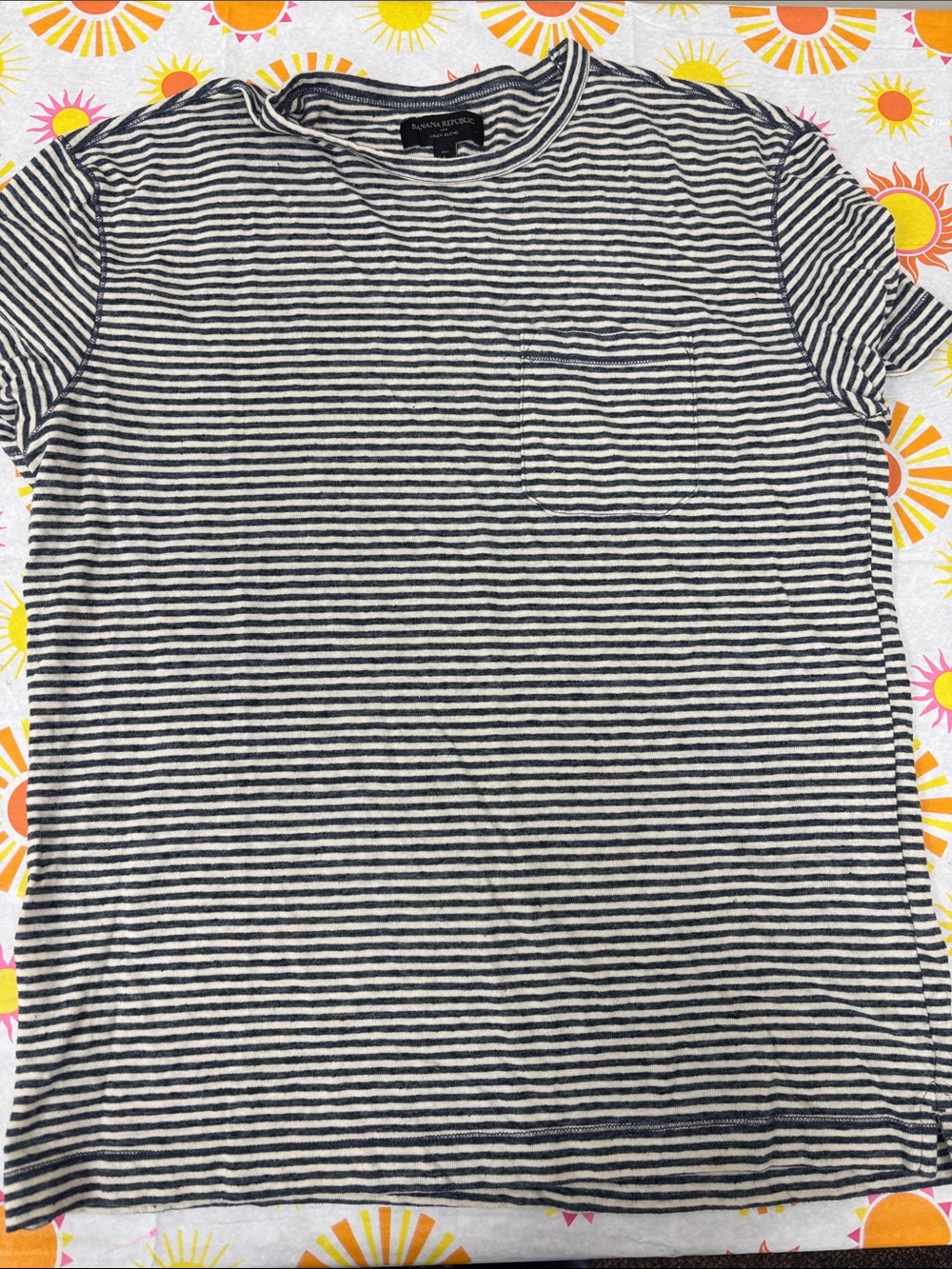 Banana Republic Navy & White Striped Pocket Tee